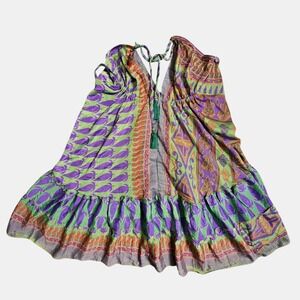 Zury Rayon Paisley Halter Mini‎ Dress Free Size Ruffle Tiered Boho Chic Festival